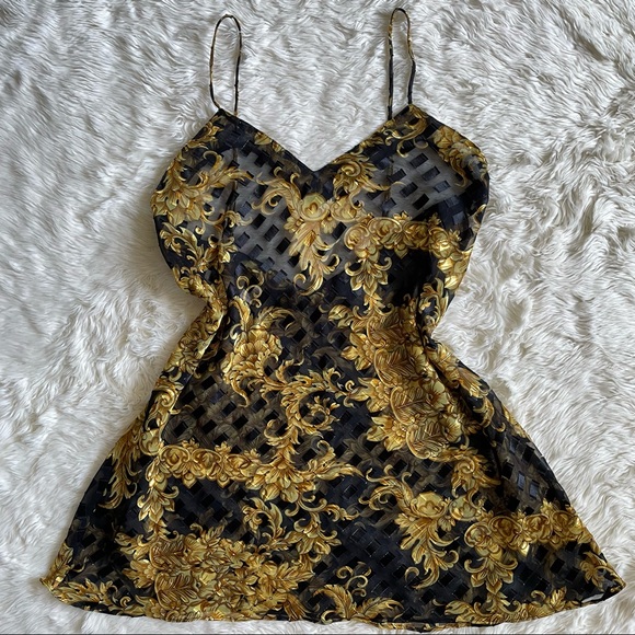 Victoria's Secret Other - Victoria’s Secret Slip Dress Nightgown Vintage Gold Label Sheer Baroque Print M